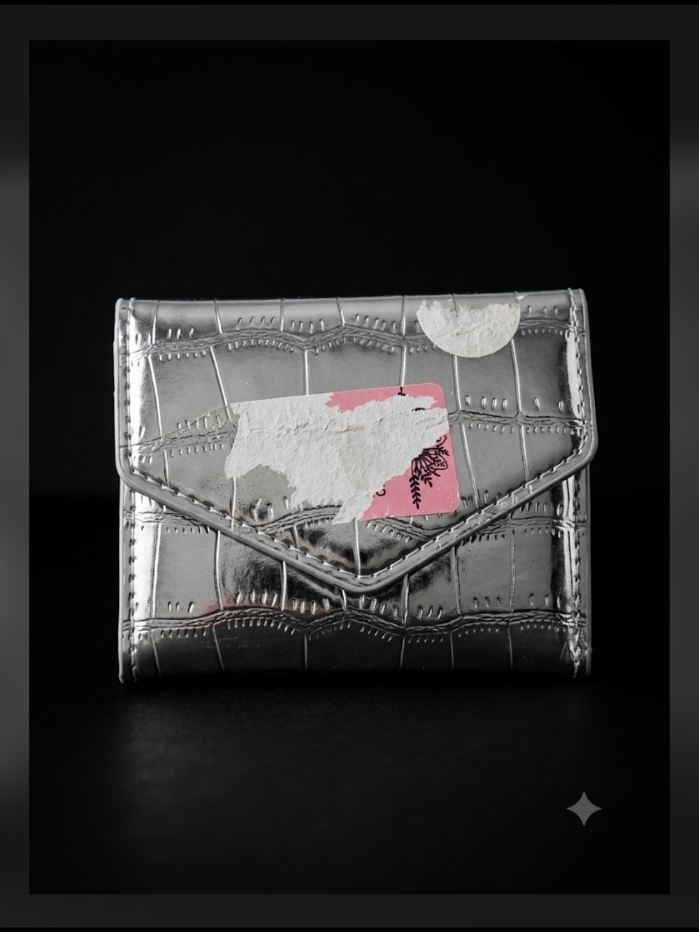 Silver Croc-Embossed Compact Wallet - Women